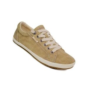 Taos Star Sneakers Tan Khaki Canvas Lace Up Shoes Women's Size 8- Arch Support